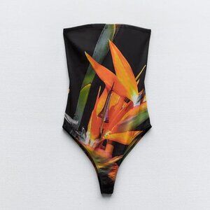 Zara Strapless Printed Tropical Bodysuit | Size M | Floral Statement Piece
